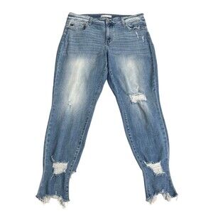 KanCan Jeans Womens 18 Estilo Distressed Stretch Crop Ankle Raw Hem High Rise
